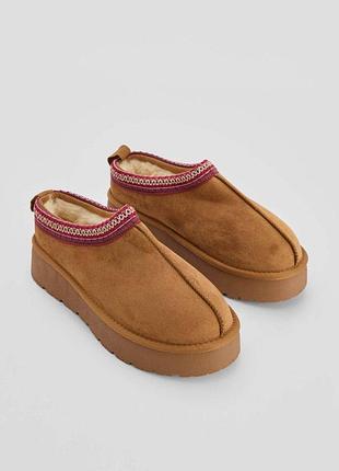 Жіночі теплі чуні на хутрі, світло-коричневі