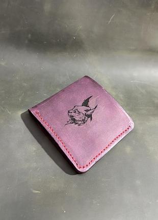Жіночий гаманець бордо з гравіюванням crazy horse шкіра