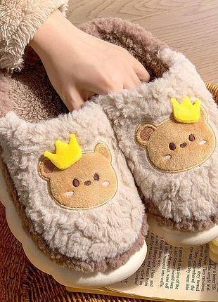 Домашні капці унісекс коричневого кольору з ведмедиком 36-37 р.