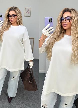 Туніка вільного прямого крою з рукавами 3/4 з розрізами по боках