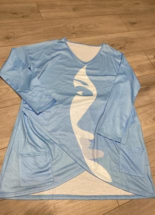 Сукня туніка блакитного кольору з кишенями