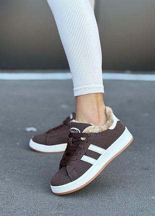 ❄️ жіночі кросівки коричневі дуже стильні зимові замша та хутро ❄️