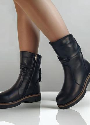 Жіночі черевики 37-42 зимові myz 911 black з натуральної чорної шкіри на платформі