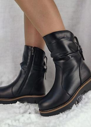 Жіночі черевики 37-42 зимові myz 911 black з натуральної чорної шкіри на платформі
