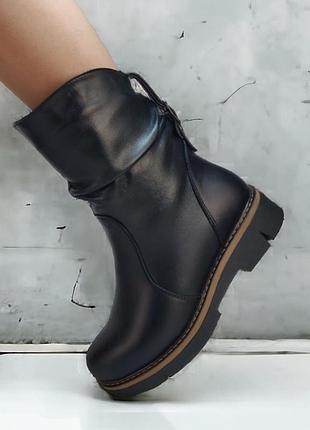 Жіночі черевики 37-42 зимові myz 911 black з натуральної чорної шкіри на платформі