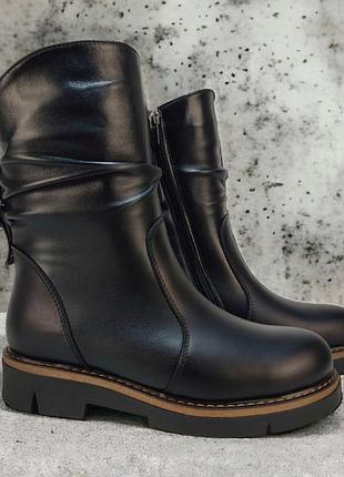 Жіночі черевики 37-42 зимові myz 911 black з натуральної чорної шкіри на платформі