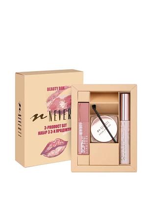 Подарочный набор косметики тушь, воск для бровей, помада