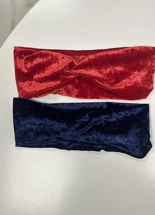 Пов'язка тренд на голову осіння чалма тепла плюш велюр червона темно синя