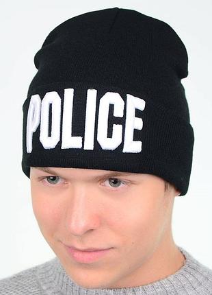Шапка з вишивкою поліція police чорного кольору