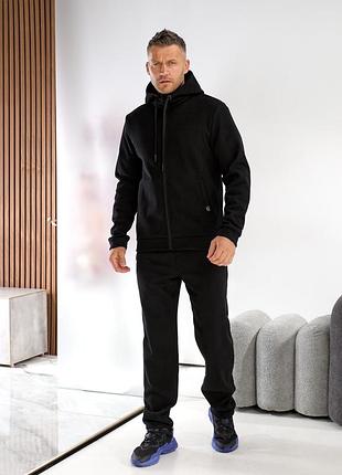 Костюм спортивный мужской на флисе утепленный лакоста черный 50-60 гг