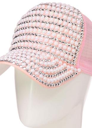 Рожева жіноча кепка бейсболка зі стразами та сіткою