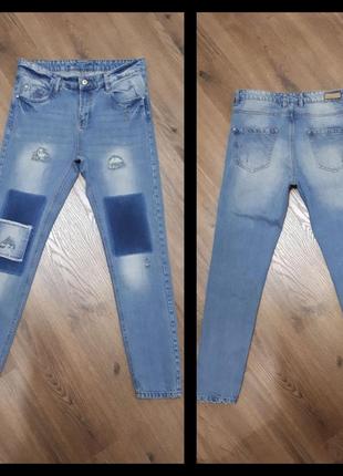 Интересные контрастные плотные джинсы с латками и рванками esmara6 фото