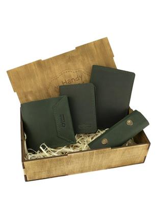 Подарунковий жіночий набір handycover №44 зелений (гаманець, 2 обкладинки, ключниця) в коробці