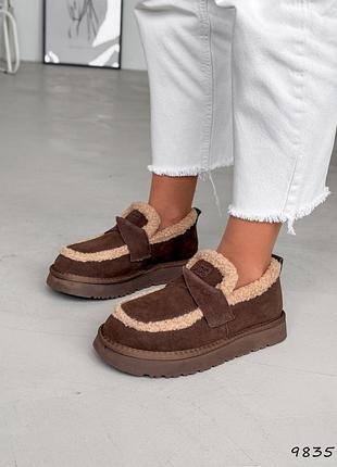 Угги-лофери жіночі ofeli коричневі, натуральна замша  зима