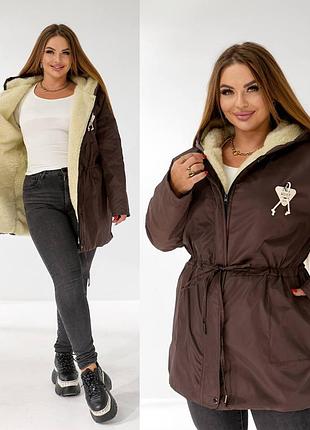 Женская куртка-парка с мехом в трех цветах 
плащевка + мех застежка молния капюшон