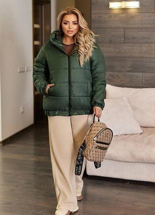 Куртка жіноча на синтепоні великих розмірів батал від 48 до 58 розміру зелена синя чорна мокко на осінь