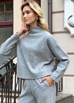 Теплый костюм свитер лонг и брюки трикотаж