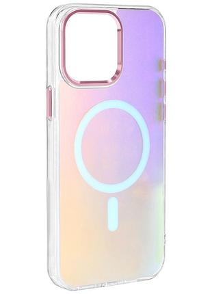 Чохол tpu lunar glow (magfit) для apple iphone 13 pro (6.1") silver white чохли, baby pink, tpu, magsafe, накладка