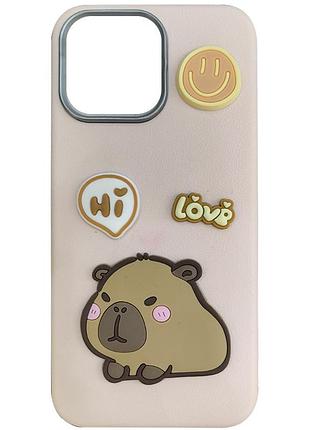 Чохол tpu leather toys для apple iphone 15 (6.1") coffee / black чохли, capybara / pink, tpu, об'ємний 3d, накладка