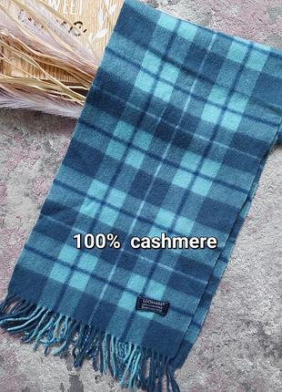 Голубой кашемировый шарф в синий клетчатый принт  унисекс lochmere(30 см на 142 см)