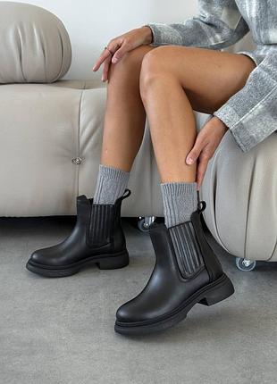 Черевики челсі жіночі чорні шкіра / зимові челсі / зимові черевики / шкіряні челсі