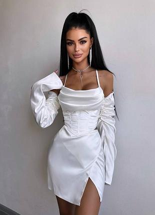 Комплект білий з корсетом та мініспідницею (130925)