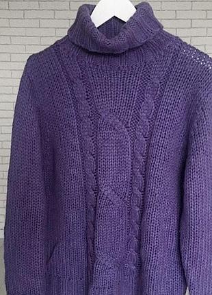 Фіолетовий жіночий теплий светр вʼязаний з високим горлом прямий крій