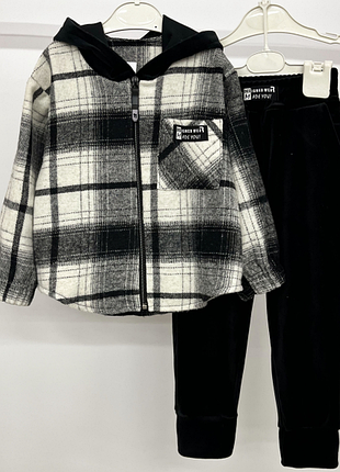 Костюм дитячий-підлітковий для дівчинки і хлопчика кашемір клітинка + велюр кс-07ма