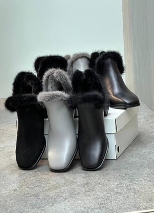 Жіночі черевики із натуральної шкіри з натуральним хутром норки 3005/1