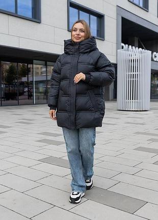 Зимова куртка пуховик з капюшоном і кишенями