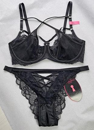Комплект нижнего белья черного цвета private collection hunkemoller 75f (34dd/f) / 75e (34ddd/e) трусики m, l