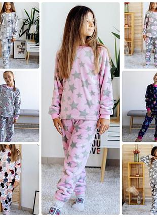 Плюшевая теплая пижама для девочек с сердцами