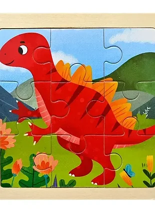 Пазл деревянный из 9 элементов 11x11 см стегозавр