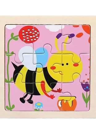 Пазл деревянный из 9 элементов 11x11 см пчела