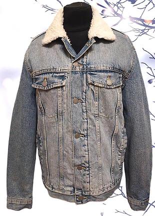 Брендовая джинсовая утепленная куртка на меху парка