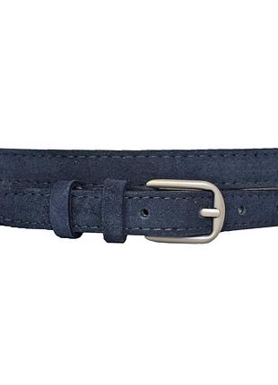 Ремень замшевый женский тонкий синий замша с матовой пряжкой под платье