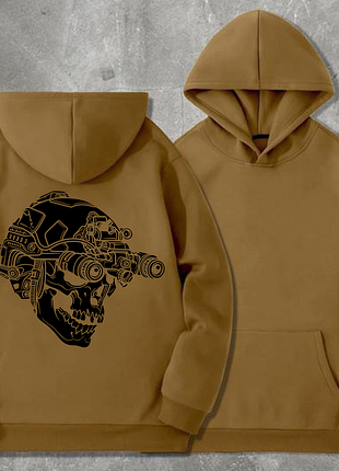 Чоловічий худі на флісі з принтом череп вибиті зуби , койот w897