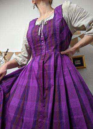 Сарафан хлопок винтажный клетка фиолетовый платье австрия миди карманы