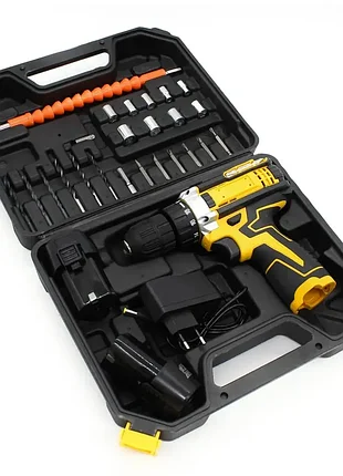 Акумуляторний шуруповерт з набором біт і свердл + 2 акумулятори 12v / дриль-шуруповерт в пластиковому кейсі