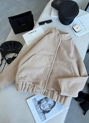 Жіноча повсякденна класична осіння весняна куртка бомбер тепла тканина вовна букле барашек