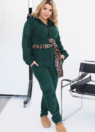 Жіночий теплий флісовий комбінезон з поясом  | 2155