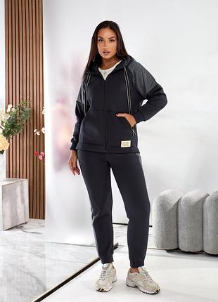 Костюм спортивний жіночий утеплений кофта і штани тринитка на флісі батал колір фуме 46-60 рр
