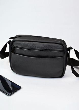 Сумка чорна шкіряна, барсетка чоловіча, барсетка шкіряна, сумка через плече
