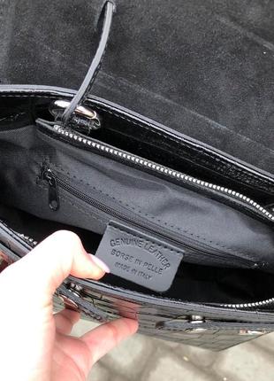 Итальянская кожаная сумка чёрная лаковая женская жіноча шкіряна genuine leather9 фото