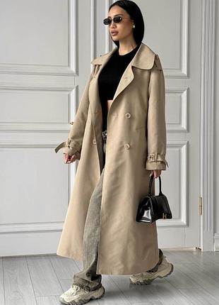 Женский двубортный плащ тренч водоотталкивающая ткань