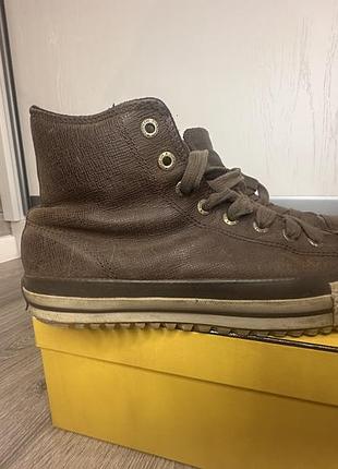 Шкіряні утеплені коричневі converse all stars на тракторній пидошві