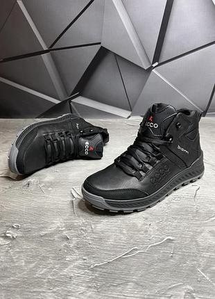 Мужские зимние ботинки на меху черные натуральная кожа, ботинки на шнуровке 127