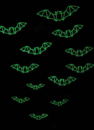 Наклейки хелловін кажани фосфорні 12 штук чорний