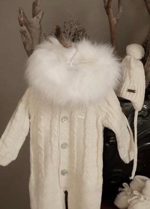 Стильний зимовий костюм набір з 3х предметів шапка комбінезон пінетки якість шикарна колір ніжний