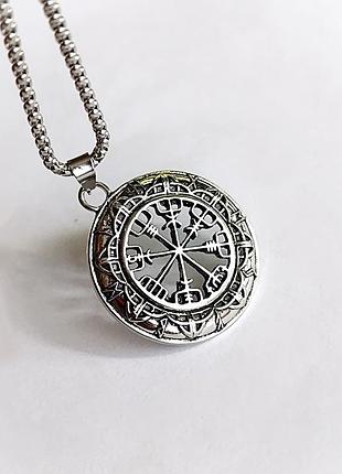 Кулон-аммулет рунический компас, вегвизир, vegvisir, шлем ужаса. мужской амулет d=3.2 см